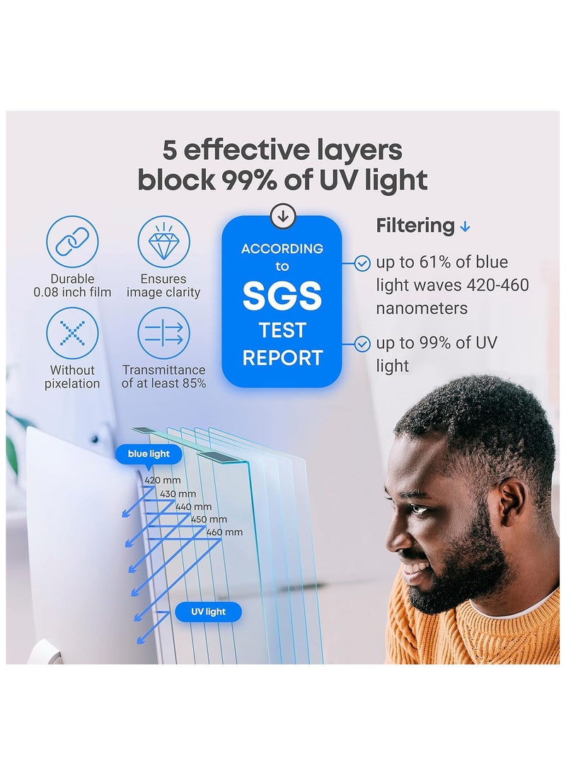 VINTEZ Blue Light Blocking Screen Protector Panel for 23, 23.6, 23.8, 24 inch Diagonal LED PC Monitor Anti-UV Eye Protection Filter Film - Widescreen Monitor Frame Hanging Type