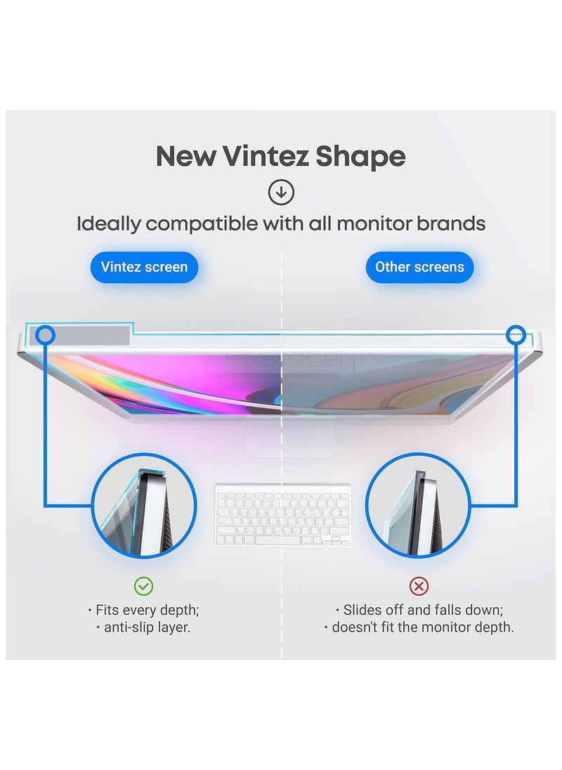 VINTEZ Blue Light Blocking Screen Protector Panel for 23, 23.6, 23.8, 24 inch Diagonal LED PC Monitor Anti-UV Eye Protection Filter Film - Widescreen Monitor Frame Hanging Type