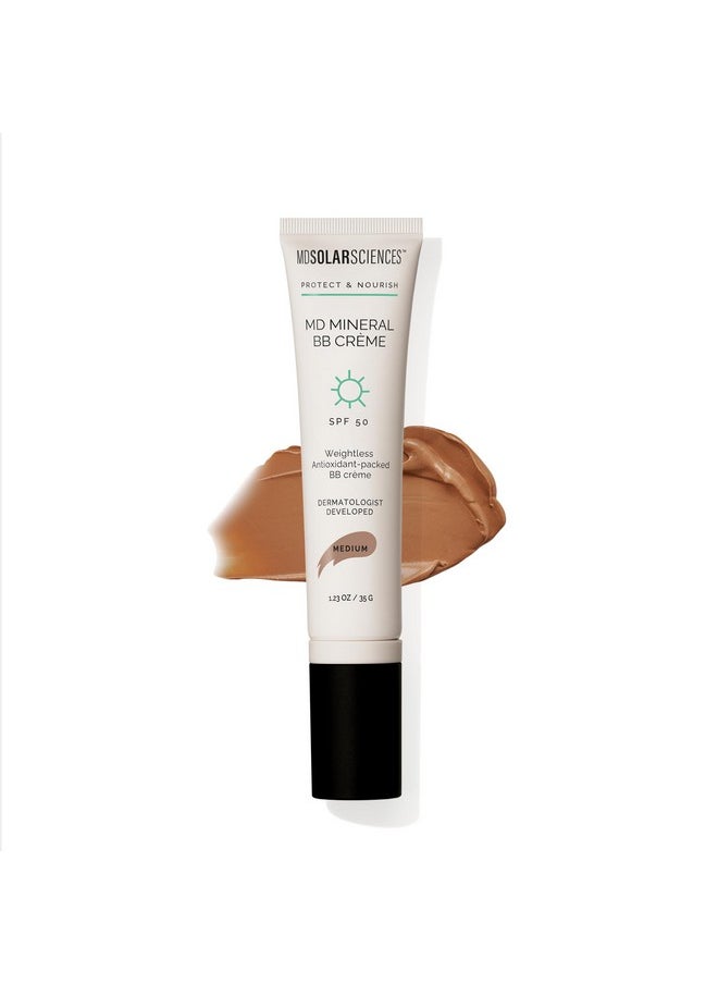 Md Mineral Bb Crème Spf 50 - Beauty Balm Sunscreen For Face - Vegan Broad Spectrum Uv Protection - Blendable Tinted Cream - Smooth, Natural Matte Finish, Medium, 1.23 Oz