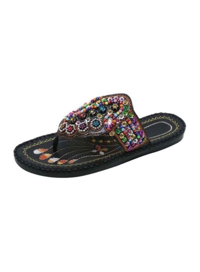 Beaded Flat Sandals Black