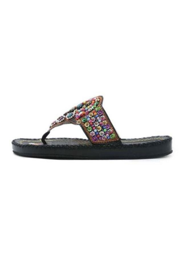 Beaded Flat Sandals Black