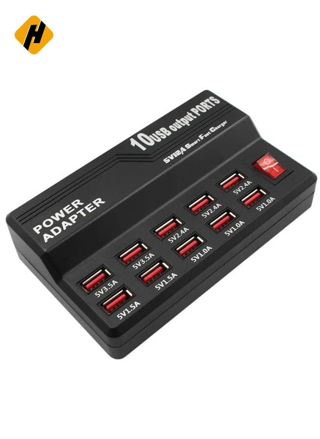 Multifunctional High Speed 10-Port USB AC to DC Power Socket USB Charging Station Travel Charger for Smart Phones Pad Tablet & USB-Powered Devices EU Plug