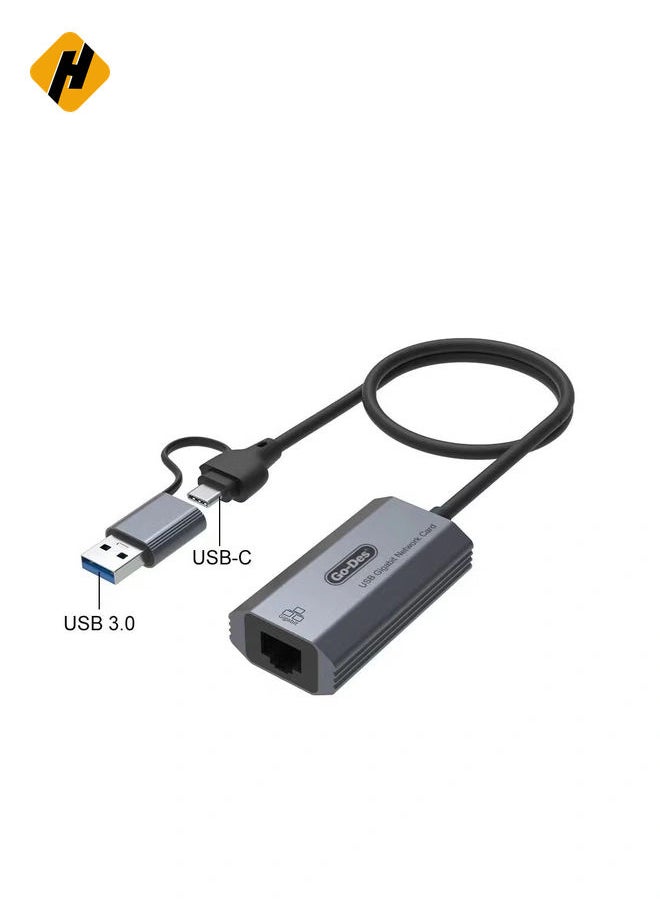 Go Des GD-6836 RJ45 to Type-C and USB-A Gigabit Ethernet Converter Cable 1000Mbps 50cm