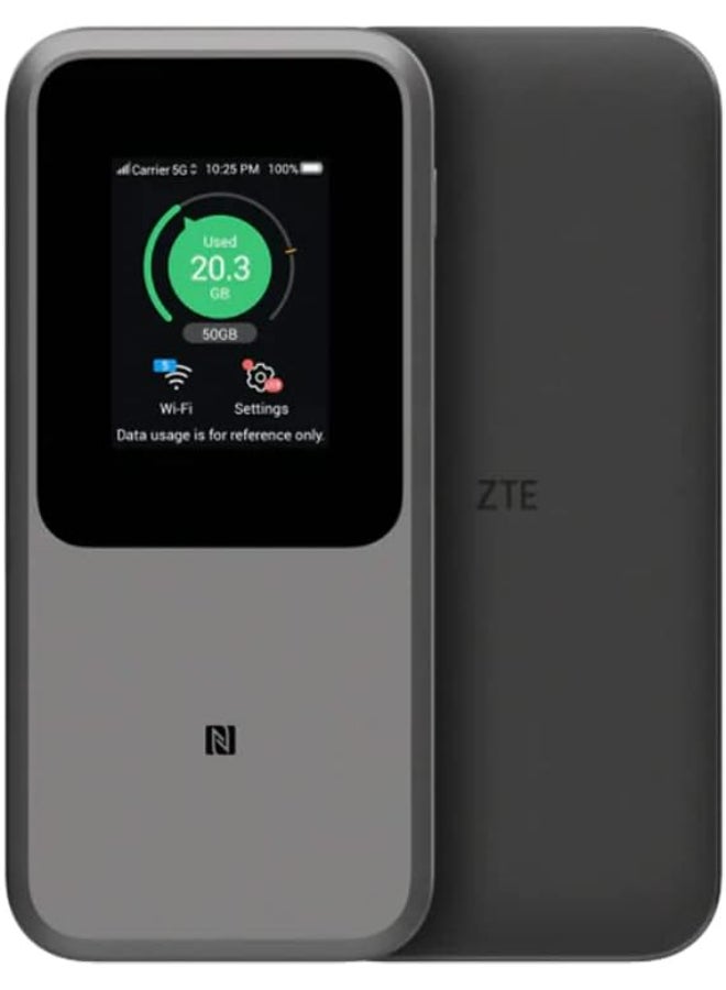 The Most Powerful Portable Router 5G with Huge 10000mAh Battery, 18W Reverse Charge, NFC, 2.4” Touch Screen & Connects 64 Devices – Sim Slot UNLOCKED - ZTE By STC (MU5120) Grey