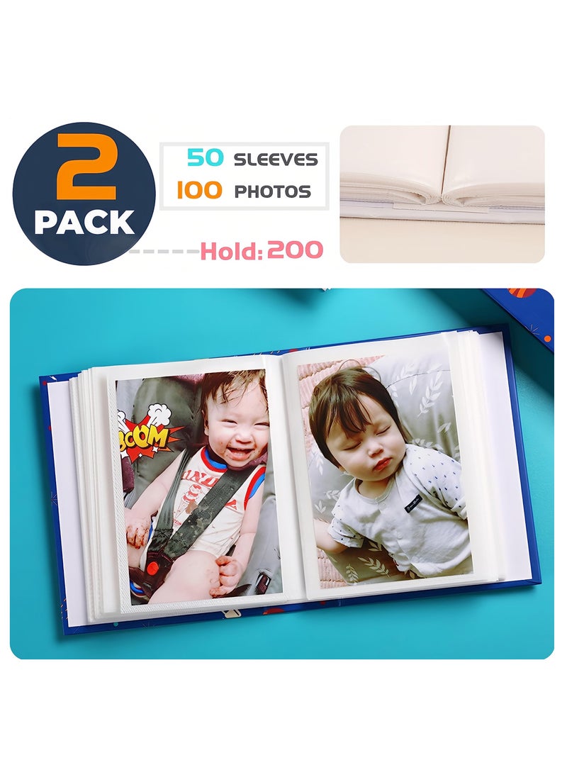 2 Pack Photo Album Small Baby Albums Top Loader Each Mini Hold 100 Photos for Family Children 4x6In