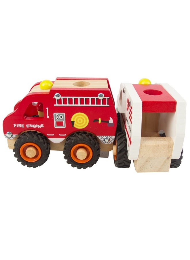 Wooden Push Car Toys For Infants 18 Months, 2 Pcs Baby Vehicle Toys Hand Push Car Toys For 2 Year Old Boys Girls (Ambulance + Fire Car)