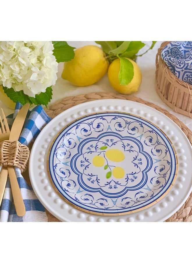 Capri Lemon Paper Plates - Set Of 8 Paper Plates - Picnic Party Supplies - Engagement Party Supplies - Blue China Pattern Paper Plates - Lemon Party Supplies - Italian Plates - Capri Lemon 9 In