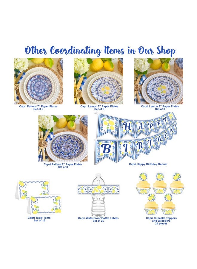 Capri Lemon Paper Plates - Set Of 8 Paper Plates - Picnic Party Supplies - Engagement Party Supplies - Blue China Pattern Paper Plates - Lemon Party Supplies - Italian Plates - Capri Lemon 9 In