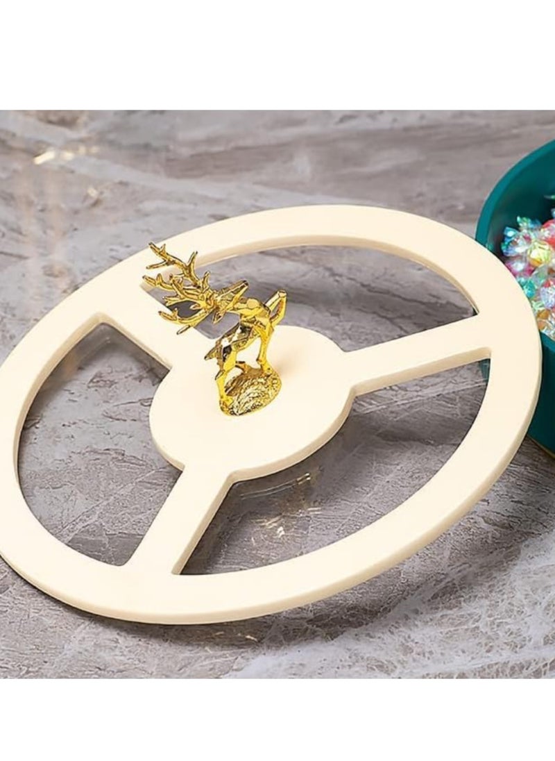 Elegant dried fruits/ nuts resin serving rotating tray ( The Golden Deer ) (Creamy/Dolphin grey)
