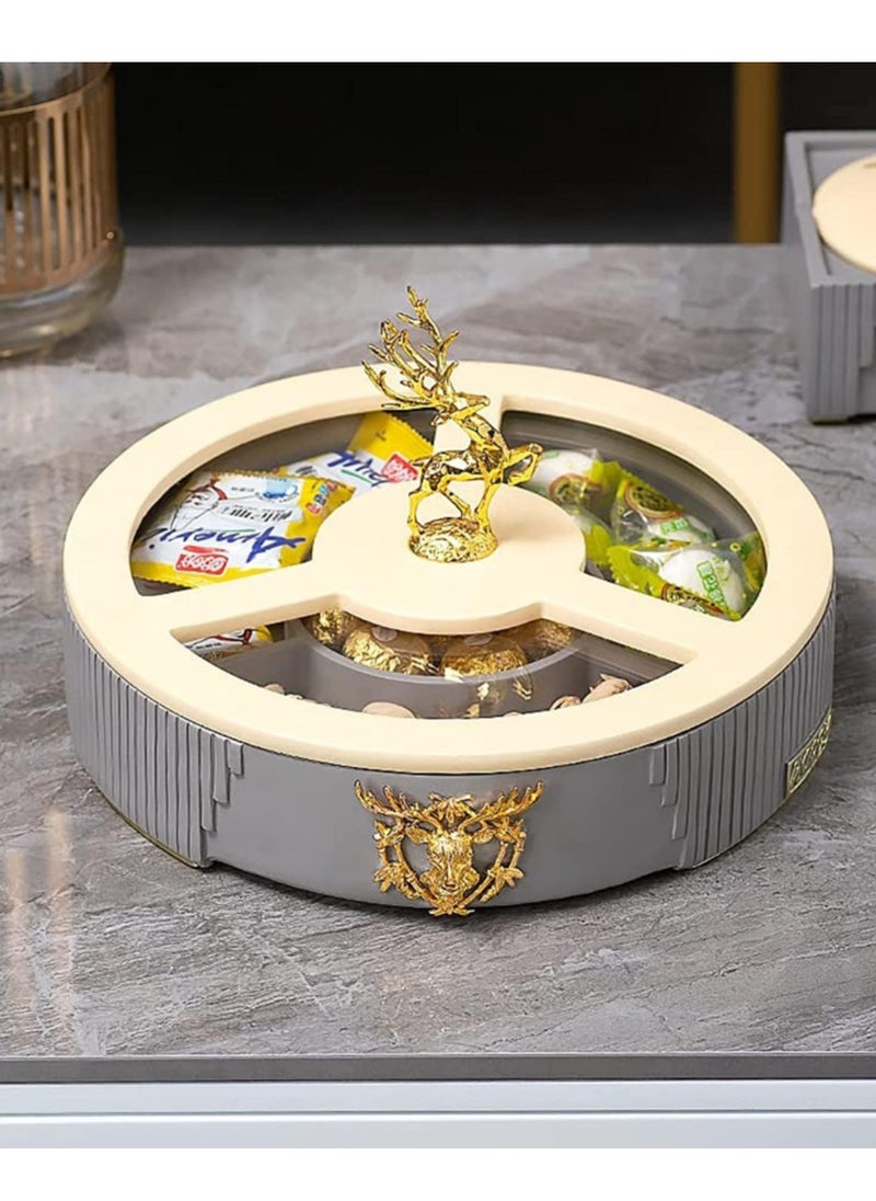Elegant dried fruits/ nuts resin serving rotating tray ( The Golden Deer ) (Creamy/Dolphin grey)