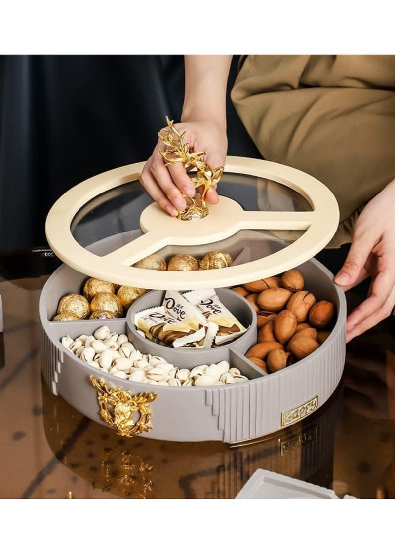 Elegant dried fruits/ nuts resin serving rotating tray ( The Golden Deer ) (Creamy/Dolphin grey)
