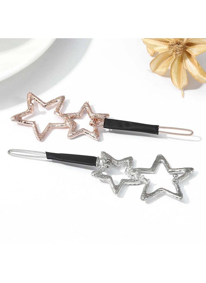 Star Hair Clips Gold Rhinestone Star Hair Barrettes Crystal Hair Pins Decorative Hair Accessories For Women And Girls (Pack Of 2)