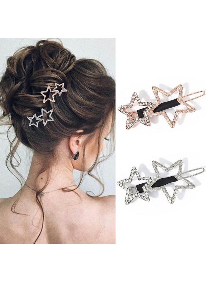 Star Hair Clips Gold Rhinestone Star Hair Barrettes Crystal Hair Pins Decorative Hair Accessories For Women And Girls (Pack Of 2)