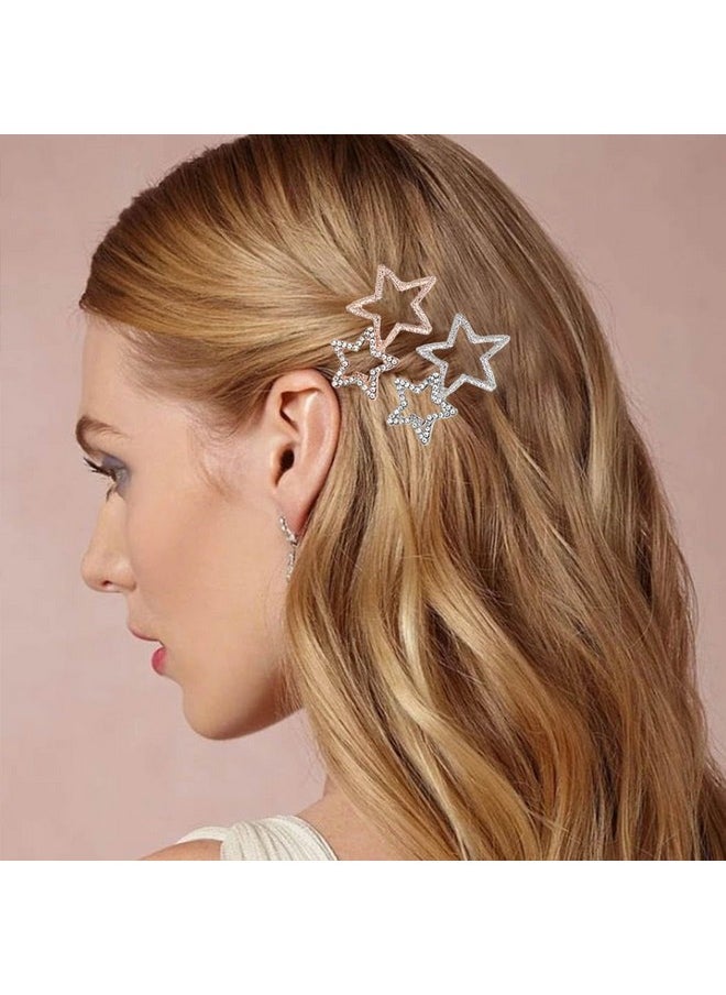 Star Hair Clips Gold Rhinestone Star Hair Barrettes Crystal Hair Pins Decorative Hair Accessories For Women And Girls (Pack Of 2)