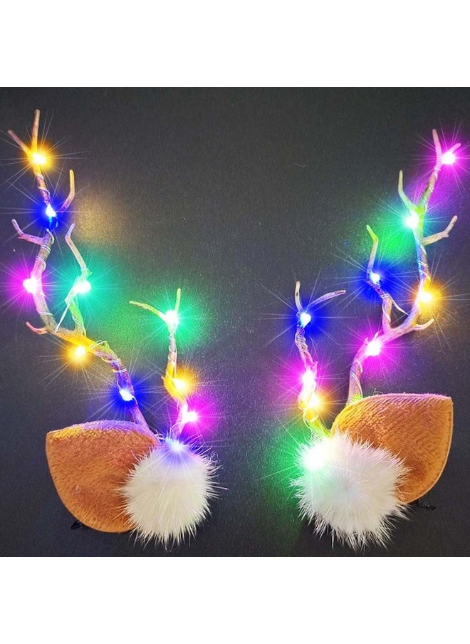 Light Up Christmas Hair Clips Reindeer Antlers Hairpins Xmas Hair Barrettes Christmas Hair Accessories For Women And Girls (Pack Of 2)