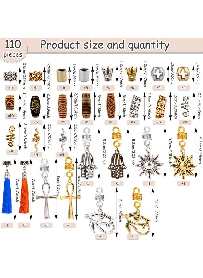 110Pcs Retro Metal Dreadlock Accessories Hair Tube Beads Wooden-Like Beads Handmade Diy Tassel Hair Decoration Hair Jewelry For Locs Braids Men Women Hip-Hop Style