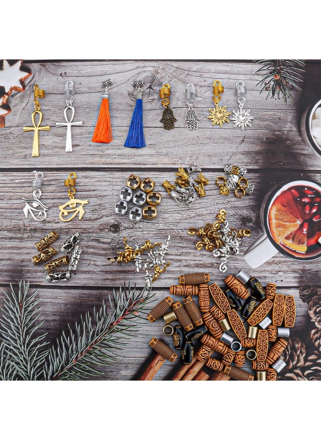 110Pcs Retro Metal Dreadlock Accessories Hair Tube Beads Wooden-Like Beads Handmade Diy Tassel Hair Decoration Hair Jewelry For Locs Braids Men Women Hip-Hop Style