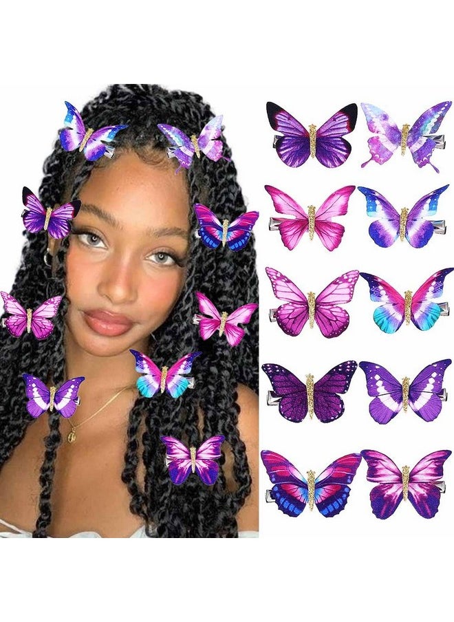 Butterfly Hair Clips Purple Butterfly Hair Barrettes Butterflies Hairpin Cute Decorative Bobby Pins Hair Accessories For Women And Girls (Pack Of 10)