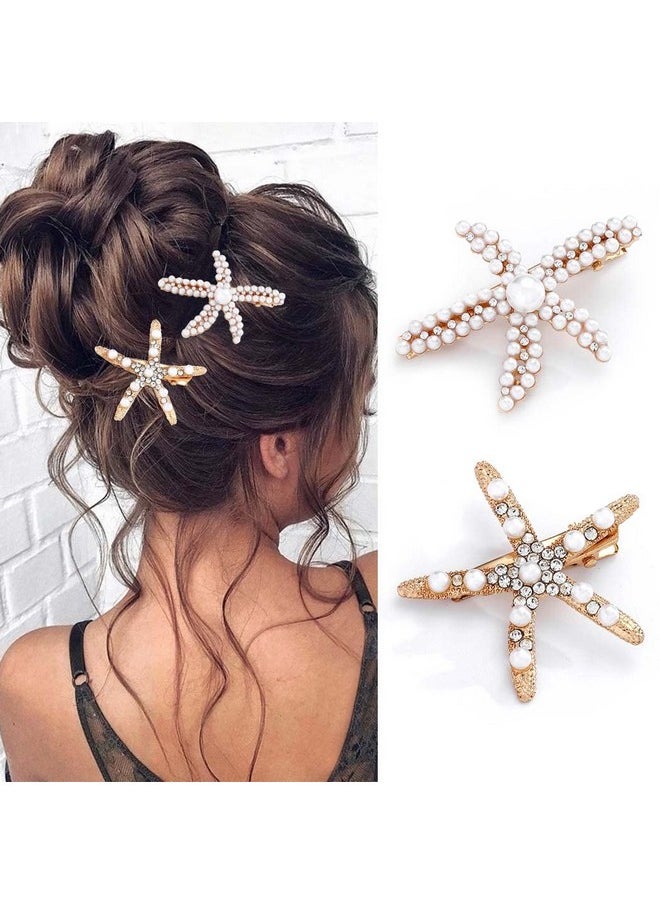 Starfish Hair Clips Gold Pearl Hair Barrettes Mermaid Hair Pieces Hair Accessories For Women And Girls (Pack Of 2)