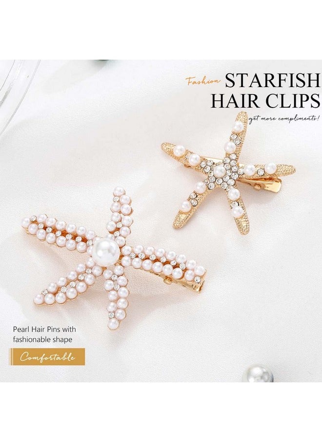 Starfish Hair Clips Gold Pearl Hair Barrettes Mermaid Hair Pieces Hair Accessories For Women And Girls (Pack Of 2)