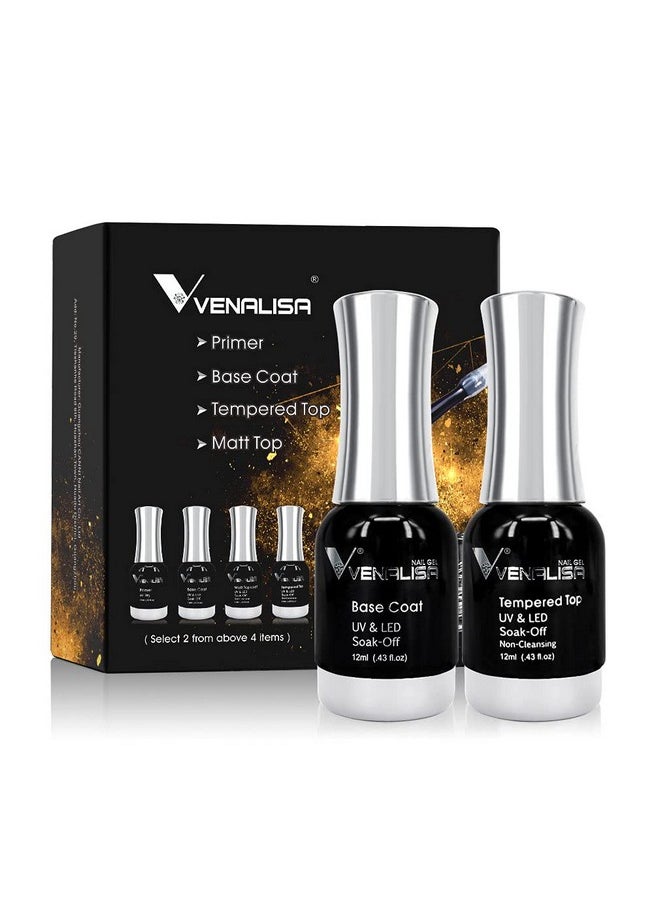 Venalisa 2Pcs Gel Top Coat And Base Coat Set - No Wipe Long-Lasting High Gloss Shiny Tempered Top Coat, Soak Off U V Lamp Clear Gel Nail Polish Kit