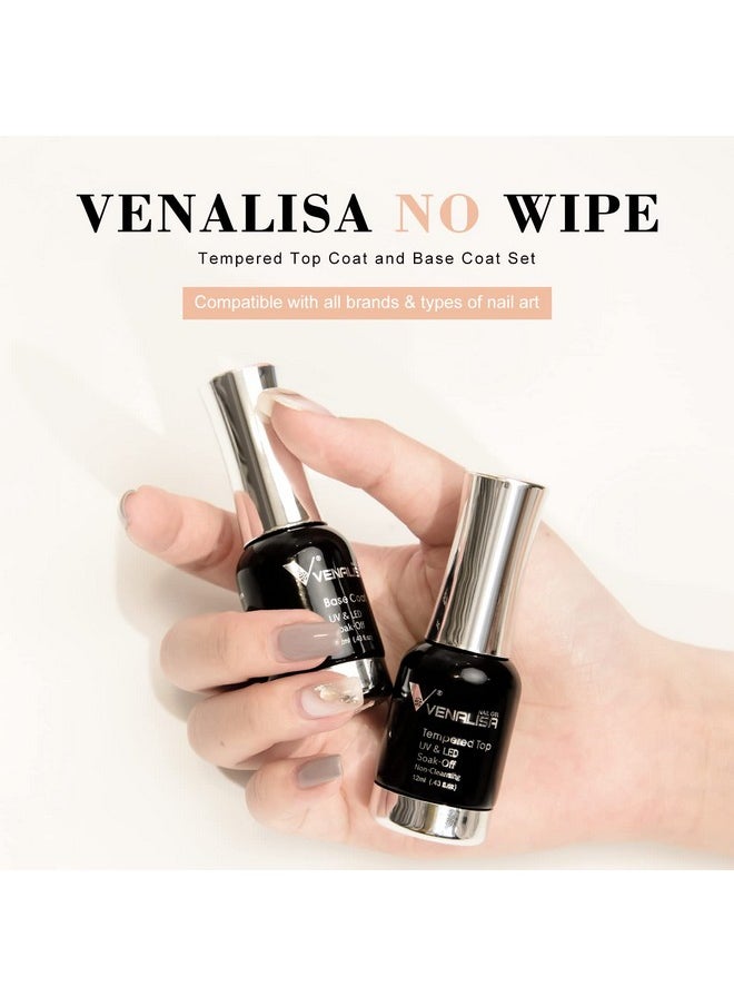 Venalisa 2Pcs Gel Top Coat And Base Coat Set - No Wipe Long-Lasting High Gloss Shiny Tempered Top Coat, Soak Off U V Lamp Clear Gel Nail Polish Kit