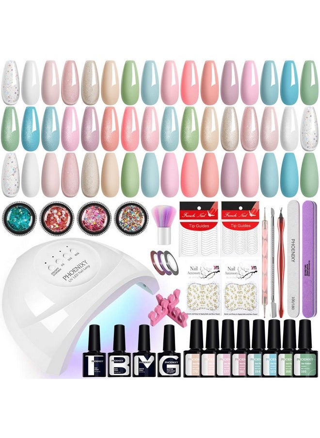 Gel Nail Polish Kit With U V Light, 40 Pcs Pink Blue Green White Nude Gel Nail Polish Set With 48W Nail Lamp Gel Nail Kit Gifts For Women