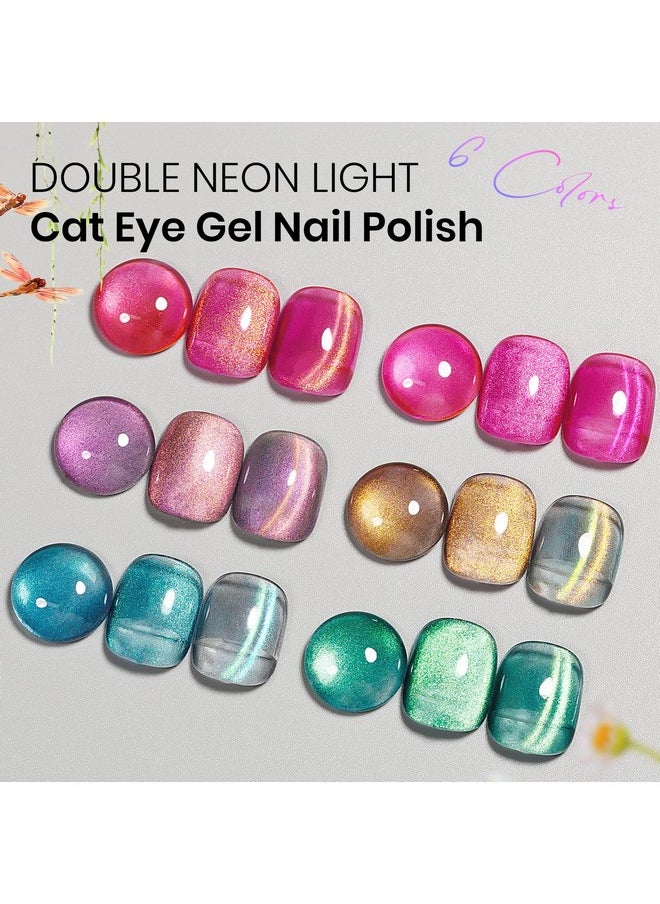 Cat Eye Gel Polish Set 6 Colors Holographic Magnetic Gel Polish Set With Magnet Stick Glitter Pink Green Blue Purple Magnetic French Gel Nail Polish Kit Gift Set For Women