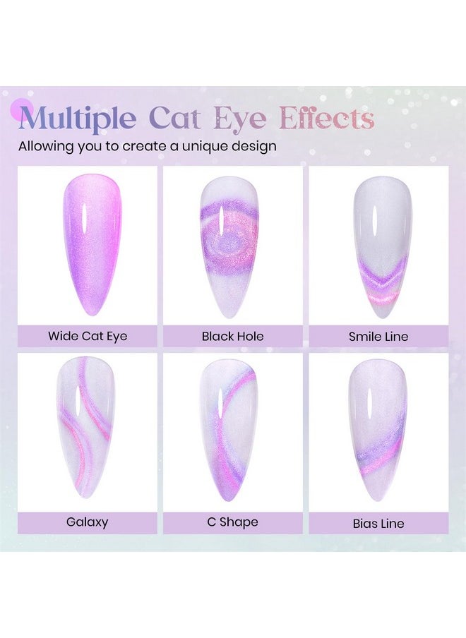 Holographic Cat Eye Gel Nail Polish 10Ml, Chameleon Glitter Rainbow Cateye Magnetic Nail Polish Gel, 9D Magic Shimmer Galaxy Purple Clear Home Salon Manicure Set With Magnet Stick