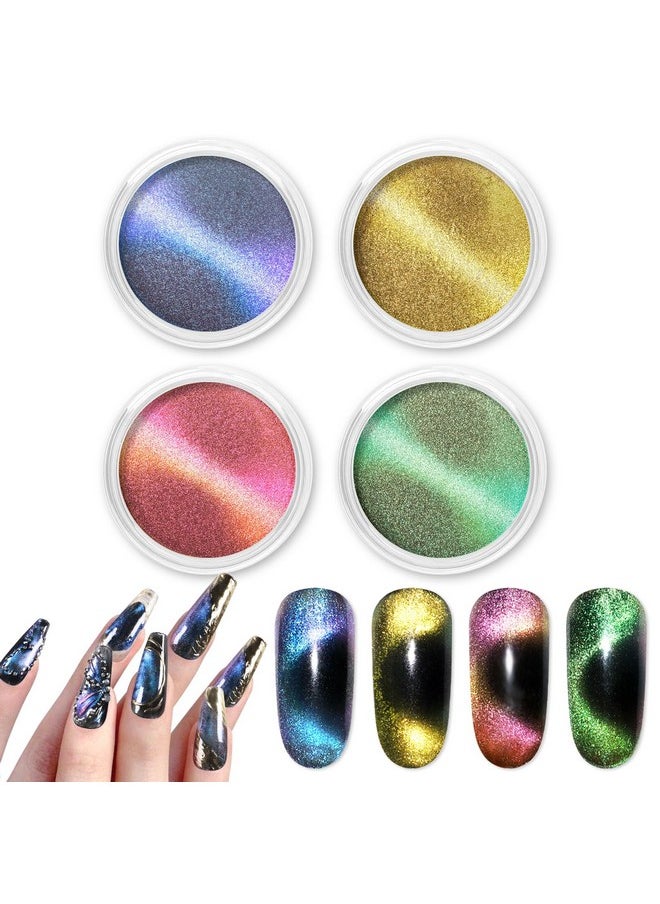 Cat Eye Chrome Powder 4 Colors 3D Magnetic Nail Powder Metallic Pigment Galaxy Effect Glitter Resin Pigment With Magnet Pen For Nails Gel Polish Epoxy Slime Acrylic Paint Tumble Crafts