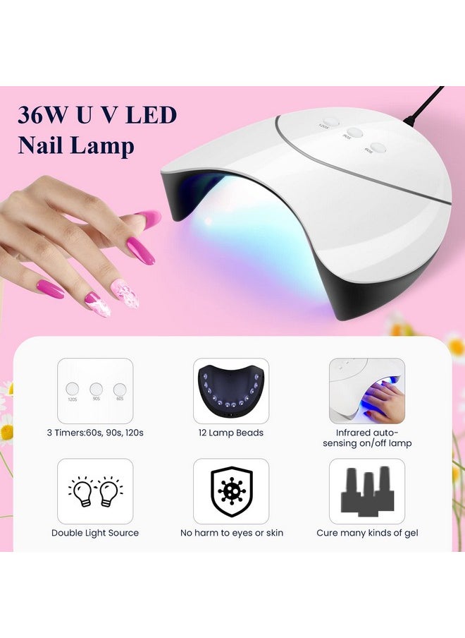 Gel Nail Polish Kit With U V Light, 18 Colors Soak Off Gel Nail Kit With 36W U V Led Nail Lamp Pink Red Brown Blue Green Nail Polish Set Manicure Starter Kit Gifts For Women