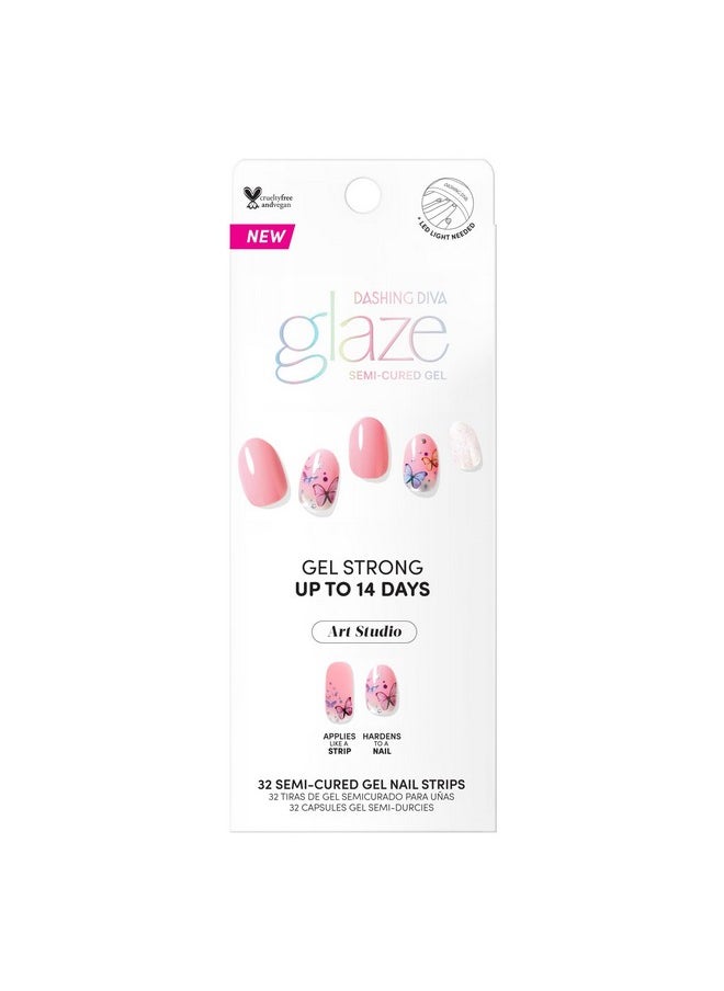 Glaze Nail Strips - Butterfly Whisper |Works With Any Led Nail Lamp |Long Lasting, Chip Resistant, Semicured Gel Nail Strips |Contains 34 Salon Quality Nail Wraps, 2 Prep Pad, 1 Nail File