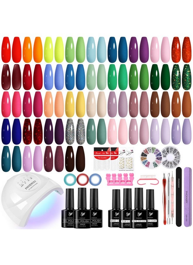 61 Pcs Gel Nail Polish Kit With U V Led Light, 40 Colors Gel Nail Polish Set With 48W U V Led Nail Lamp Manicure Starter Gel Nail Kit Base Top Coat Gifts For Women Ss9010