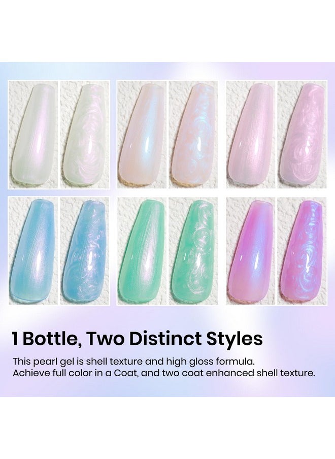 Pearl Gel Nail Polish Set, 6 Colors Iridescent Shimmer Aurora Blue Pearl White Purple Mermaid Gel Nail Polish Soak Off U V Led Shell Thread Effect,For Nail Salon Home Manicure