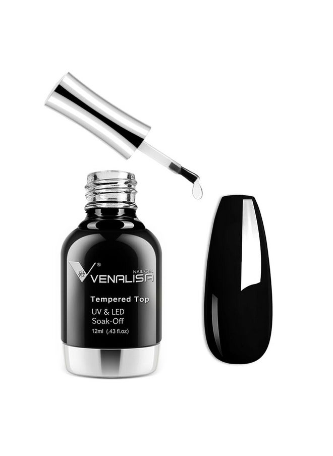 Venalisa Tempered Gel Top Coat, No Wipe Long-Lasting High Gloss Shiny Top Coat, Soak Off U V Lamp Clear Gel Nail Polish