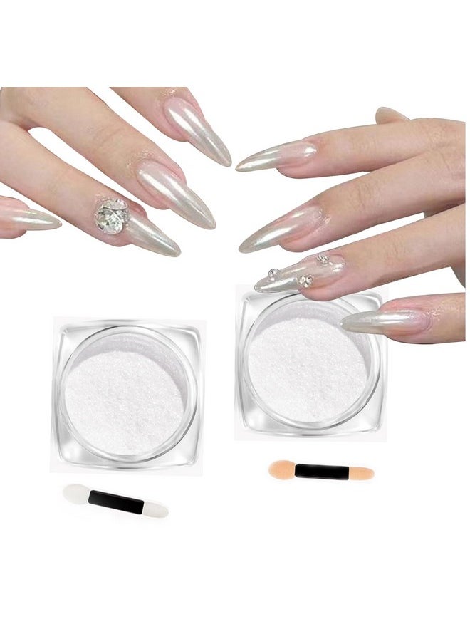 2Pcs Pearl Chrome Nail Powder,Ice Transparent Aurora Nail Powder,White Chrome Nail Powder Chameleon Powder For Nails Iridescent Pigment Pearlescent High Gloss Glitter (2Pc White)