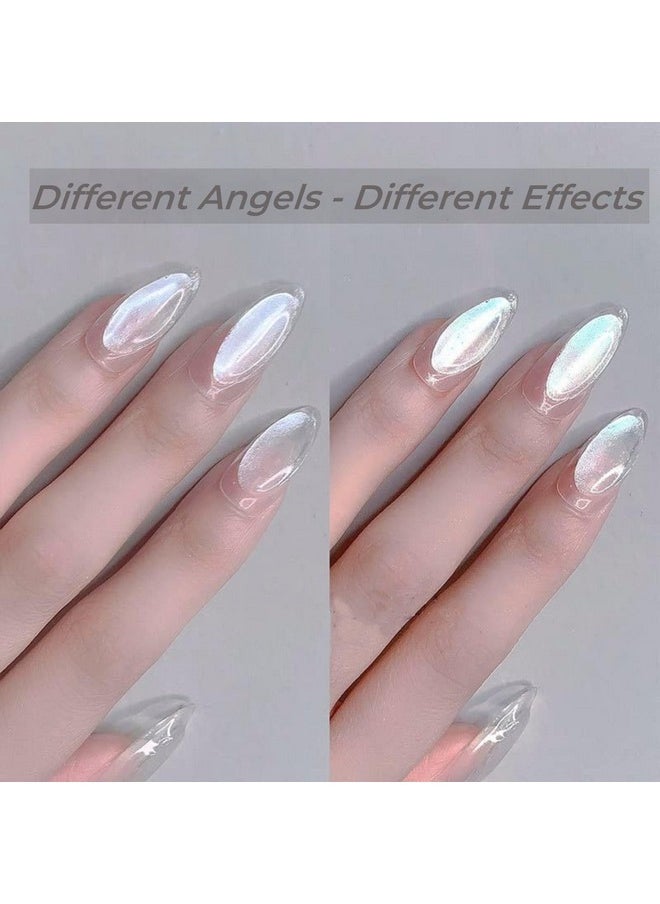 2Pcs Pearl Chrome Nail Powder,Ice Transparent Aurora Nail Powder,White Chrome Nail Powder Chameleon Powder For Nails Iridescent Pigment Pearlescent High Gloss Glitter (2Pc White)