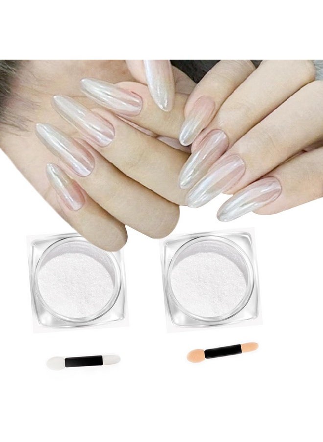 2Pcs Pearl Chrome Nail Powder,Ice Transparent Aurora Nail Powder,White Chrome Nail Powder Chameleon Powder For Nails Iridescent Pigment Pearlescent High Gloss Glitter (2Pc White)