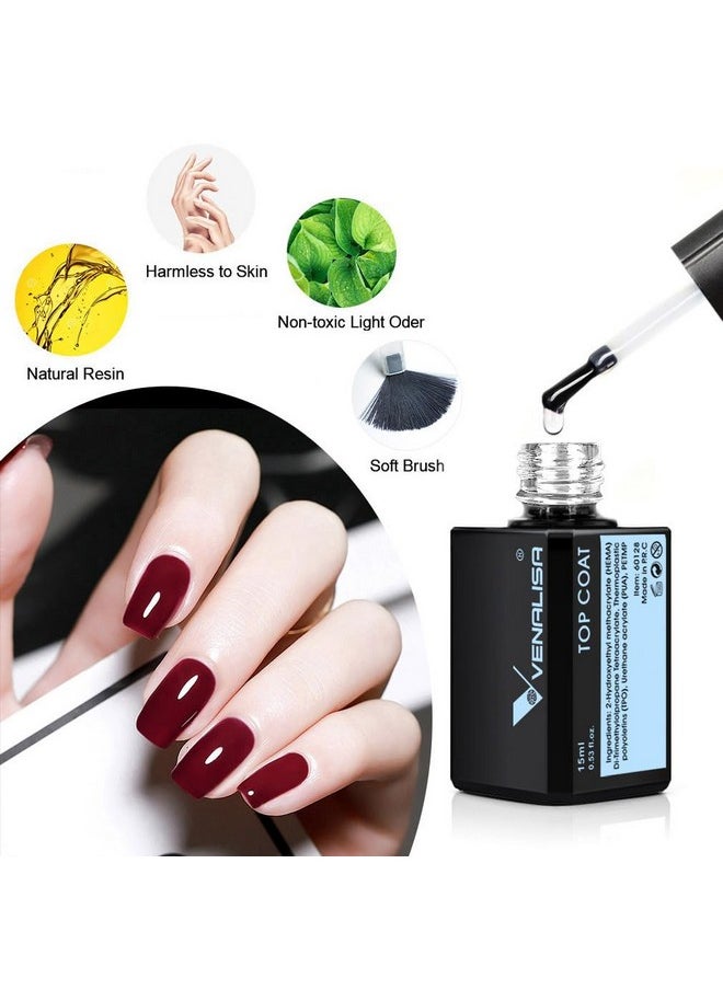 Venalisa 15Ml No Wipe Gel Top Coat, Long-Lasting High Gloss Shiny Tempered Top Coat, Soak Off U V Lamp Clear Gel Nail Polish