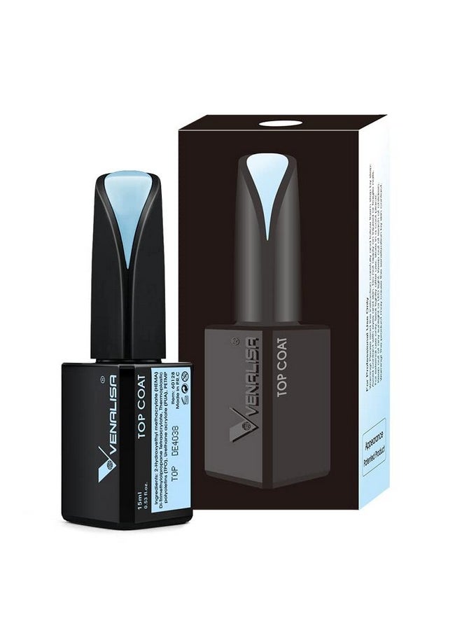 Venalisa 15Ml No Wipe Gel Top Coat, Long-Lasting High Gloss Shiny Tempered Top Coat, Soak Off U V Lamp Clear Gel Nail Polish