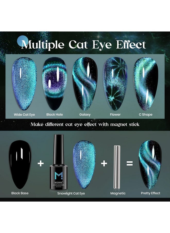 9D Cat Eye Gel Nail Polish 10Ml, Holographic Galaxy Cateye Magnetic Nail Polish Gel, Magic Chameleon Manicure Set(Cyan)