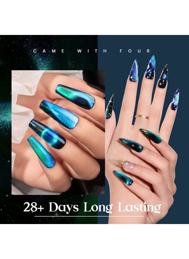 9D Cat Eye Gel Nail Polish 10Ml, Holographic Galaxy Cateye Magnetic Nail Polish Gel, Magic Chameleon Manicure Set(Cyan)