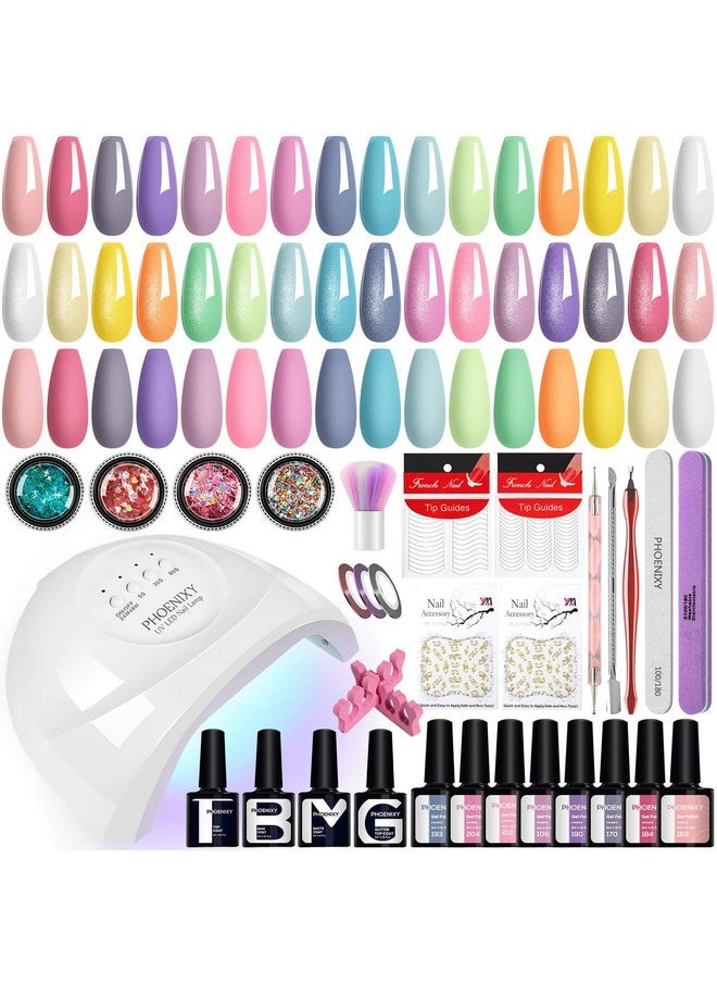 Gel Nail Polish Kit With U V Light, 40 Pcs Pink White Purple Blue Green Yellow Grey Gel Nail Polish Set With 48W Nail Lamp Gel Nail Kit Gifts For Women