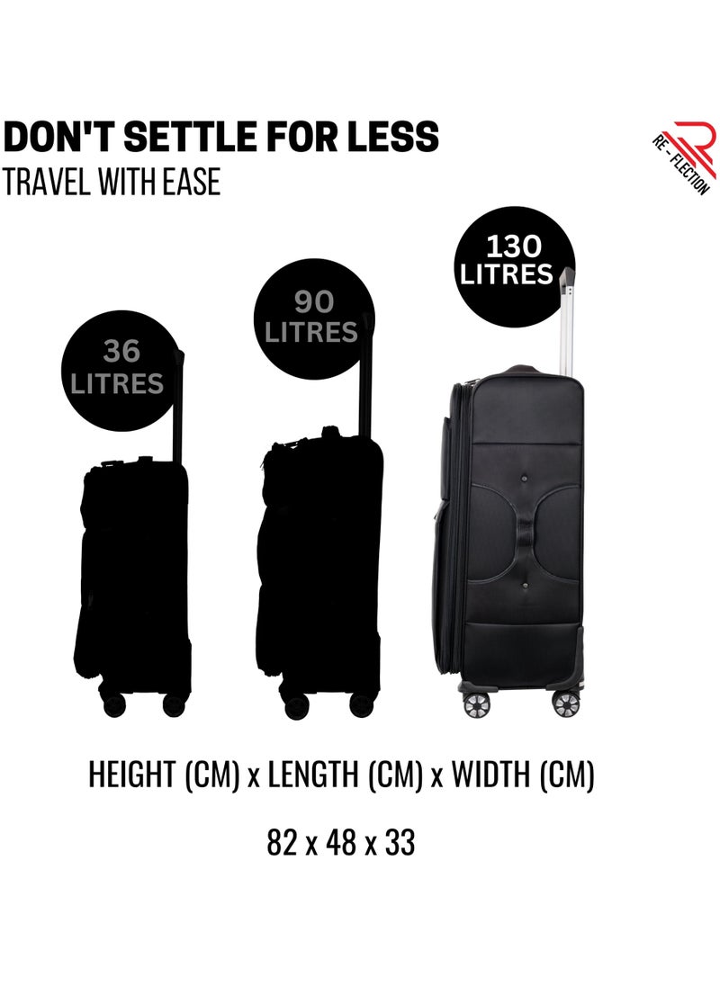 REFLECTION 28 Inch Emerald Carry-on Suitcase Lightweight Vertical Series Travel Soft Luggage Trolley 4X4 with 121L Storage Capacity and 4 Spinner Wheels Black