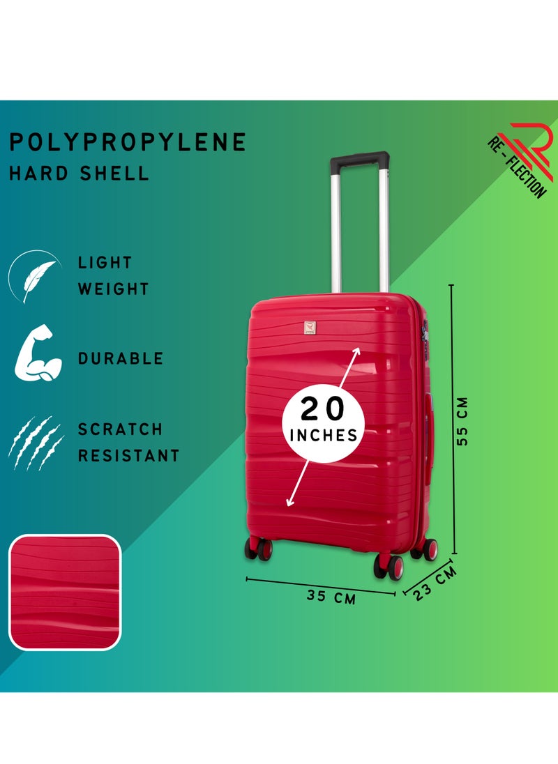 Re-flection 20 Inch ABS and Polycarbonate Carry-on Suitcase, Lightweight Hard Shell Line Series Travel Luggage Trolley with 36L Storage Capacity , 4 Spinner Wheels and TSA Lock, Red