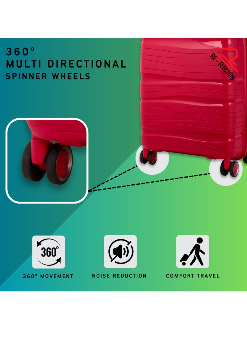 Re-flection 20 Inch ABS and Polycarbonate Carry-on Suitcase, Lightweight Hard Shell Line Series Travel Luggage Trolley with 36L Storage Capacity , 4 Spinner Wheels and TSA Lock, Red