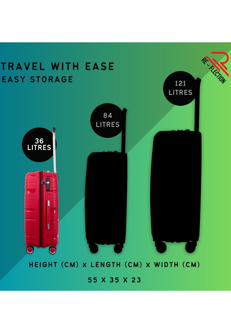 Re-flection 20 Inch ABS and Polycarbonate Carry-on Suitcase, Lightweight Hard Shell Line Series Travel Luggage Trolley with 36L Storage Capacity , 4 Spinner Wheels and TSA Lock, Red