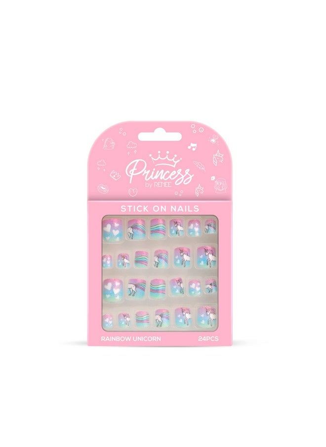 Ess By Renee Stick On Nails Rainbow Unicorn | 24 Reusable Artificial Nail Set | Lightweight, Long Lasting, Easy To Use | Quick Fix For Special Occasions