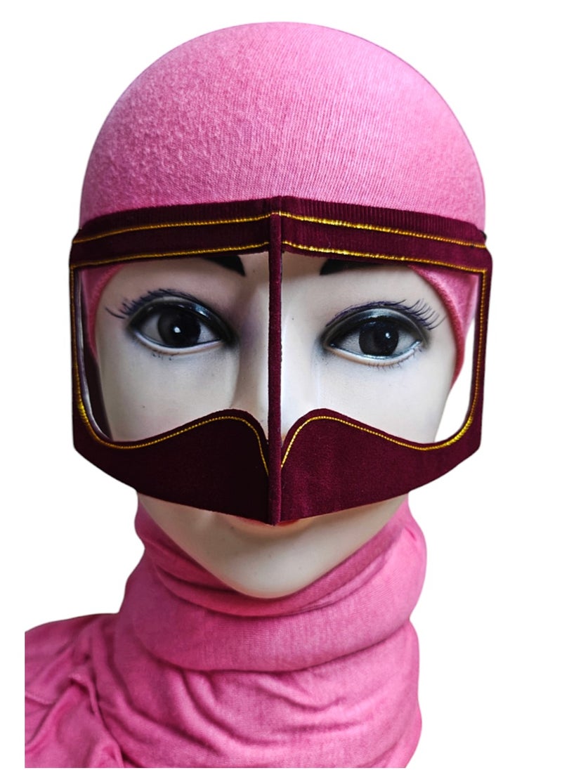Battoulah, Burqa, Niqab, Arabian Traditional Facemask, Velvet Maroon 3pcs