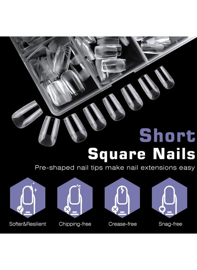 600Pc Short Square Nail Tips Fake Nails Press On Nails Clear Nail Tips Full Cover False Nail Artificial Fingernail, 12 Sizes Soft Gel X Nail Tips For Acrylic Nails Gel X Nail Extensions